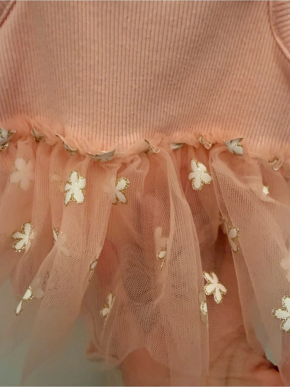 Little Lass Peach Pink Tulle Daisy One-Piece